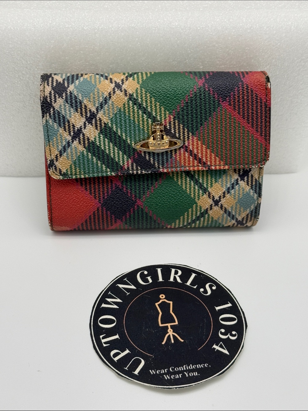 Vivienne Westwood Multicolor Plaid Compact Wallet with Gold Orb